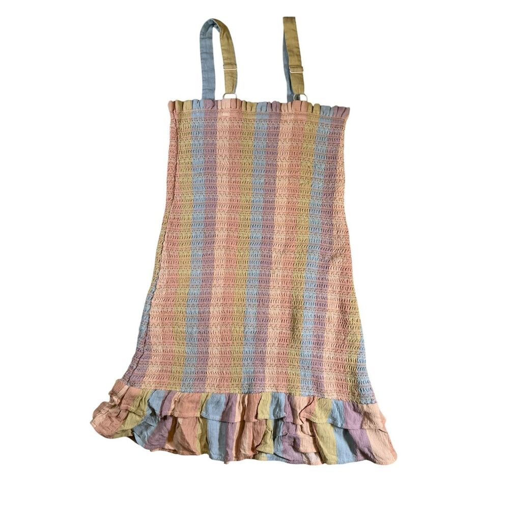 American Eagle Smocked Mini Dress Womens Small Pastel Stripe Ruffle Hem Stretch